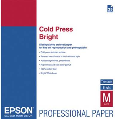 EPSON Papier Cold Press Bright-  A3+ - 340g/m² - 25 Feuilles