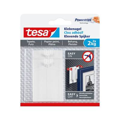 TESA Clous Adhésifs pour Mur Peint et Papier Peint - Boîte de 2