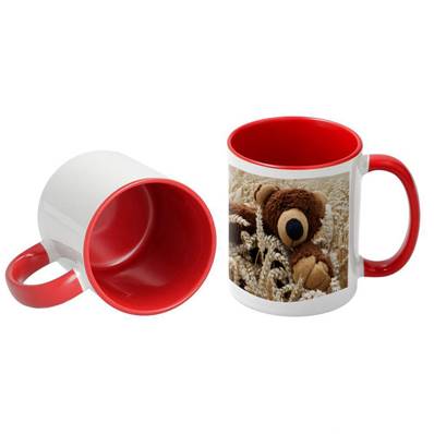 Mug Blanc 320ml (11oz) avec intérieur et poignée ROUGE - lot de 12