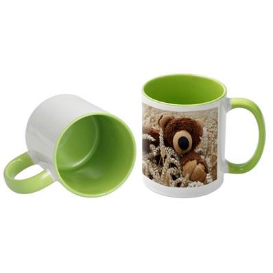 MUG Blanc 11oz/320ml avec intérieur et poignée VERT - lot de 12