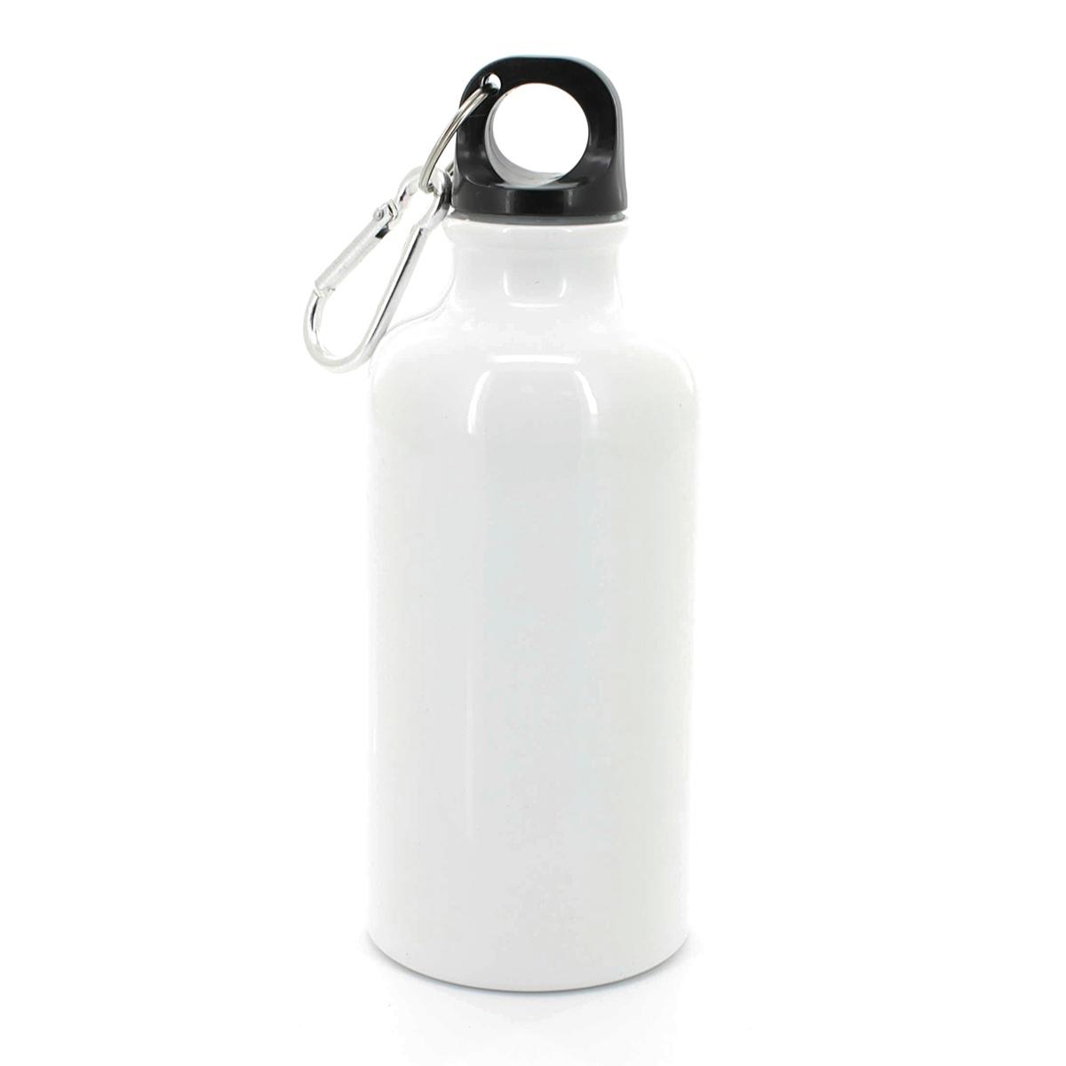 Gourde en Alu Blanc avec mousqueton 420ml - Lot de 10 (DESTOCK)