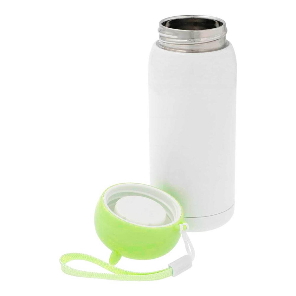 Gourde Enfant en Acier Inoxydable Blanc 320ml Bouchon Vert