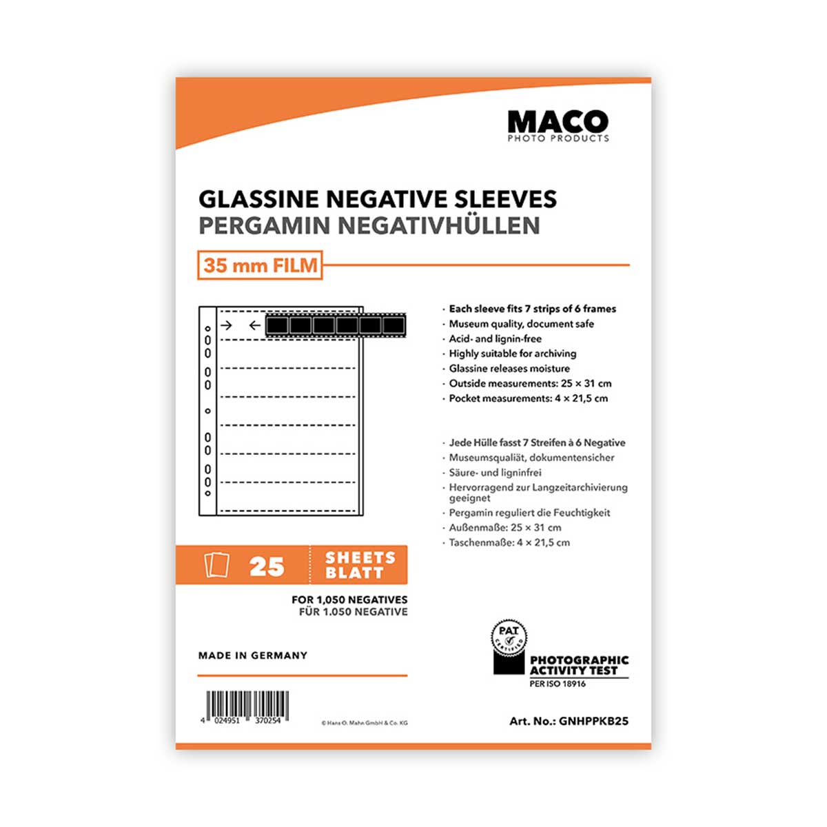 MACO Feuillets cristal A4 pour négatif 135 100F
