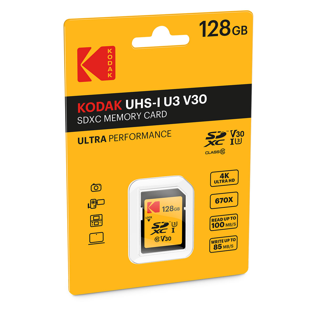 KODAK Carte Mémoire SD 128 GB - UHS-1 U3 V30 Ultra classe 30