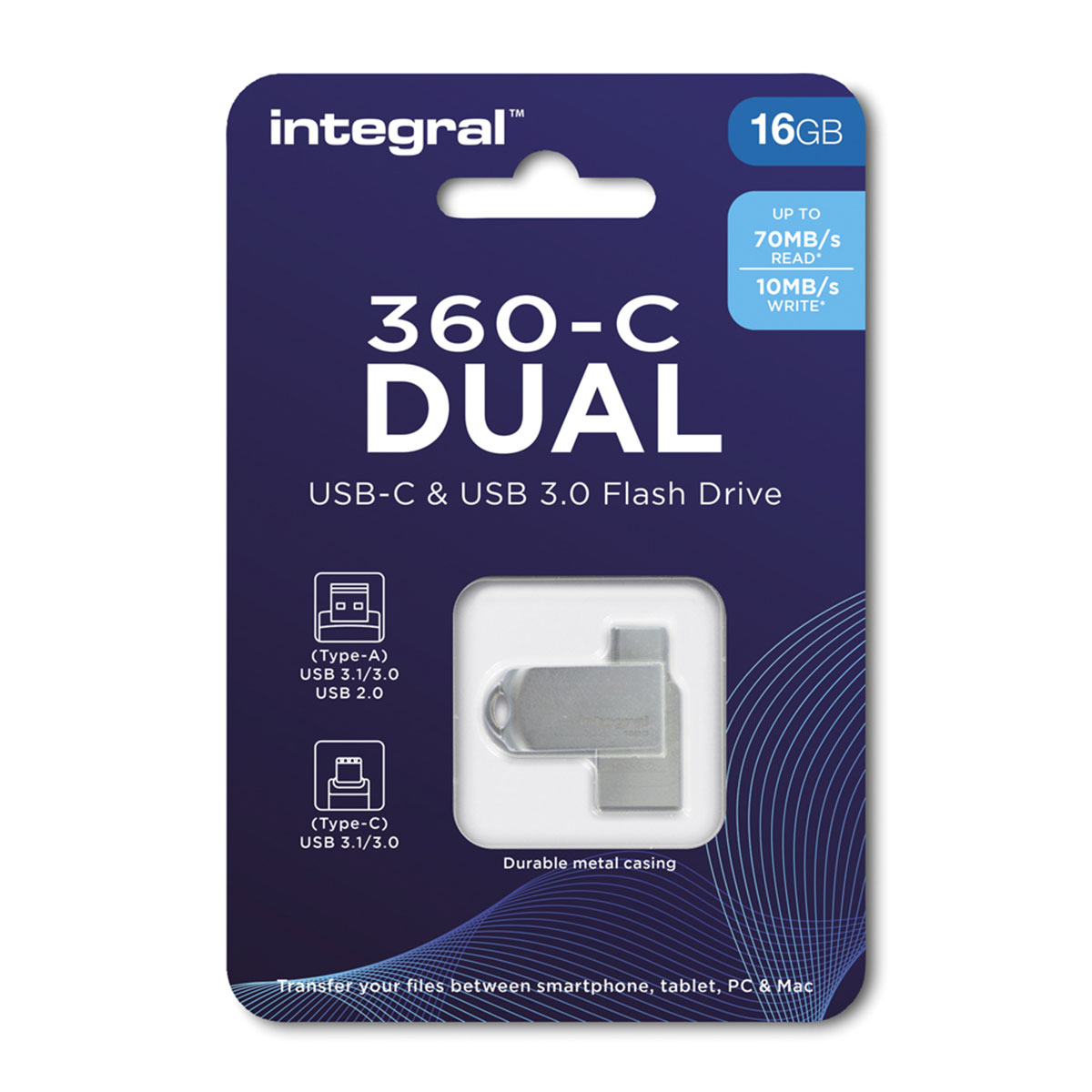 INTEGRAL Clé USB 360-C Dual USB 3.0 et USB-C 16 GB