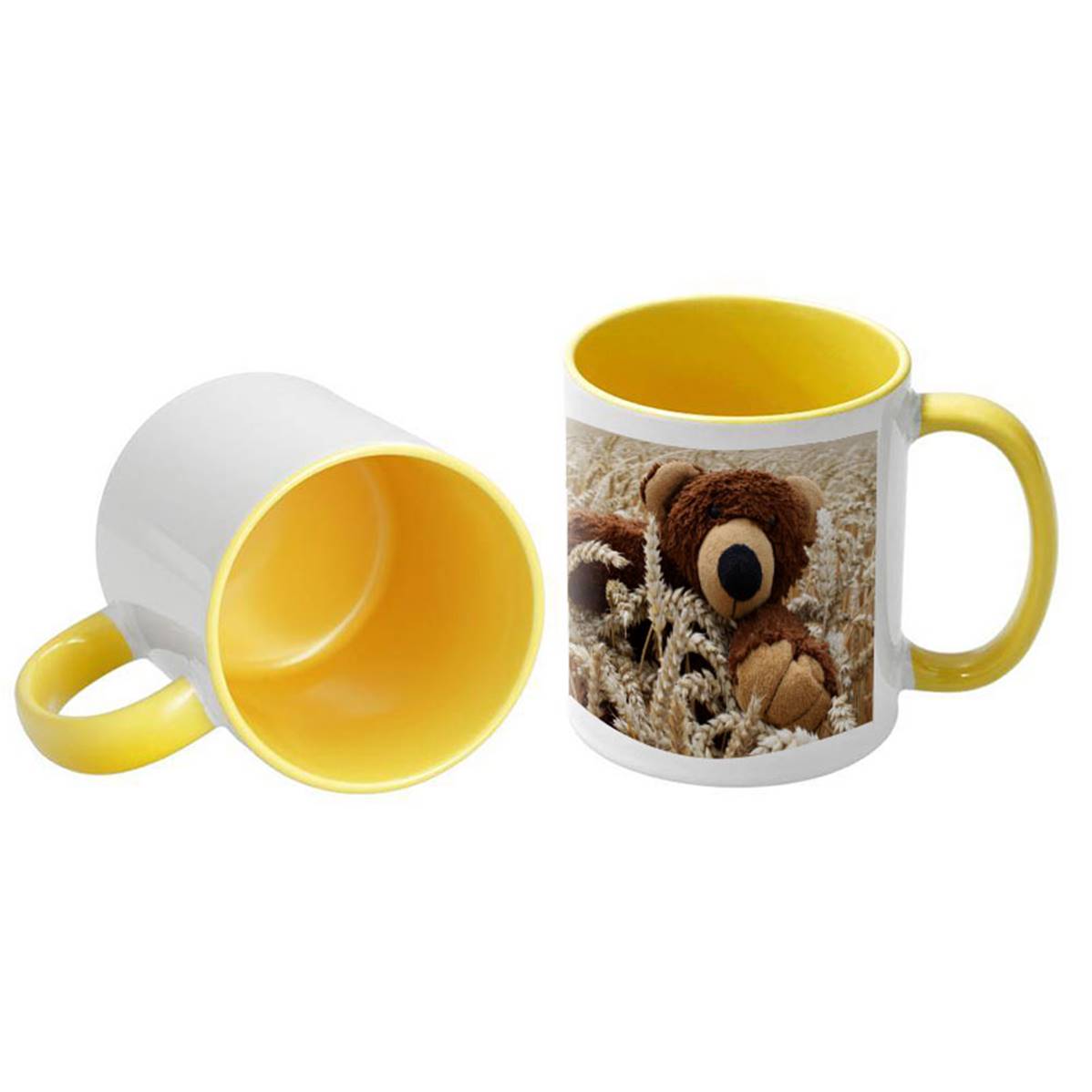 Mug Blanc 320ml (11oz) avec intérieur et poignée JAUNE - lot de 12