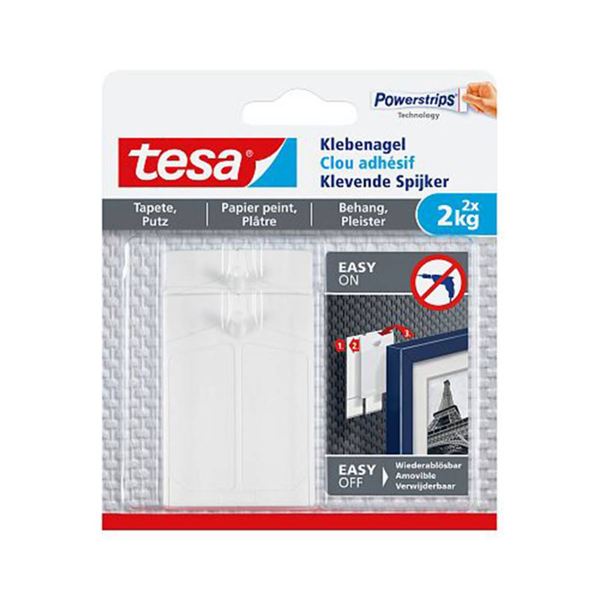 TESA Clous Adhésifs pour Mur Peint et Papier Peint - Boîte de 2