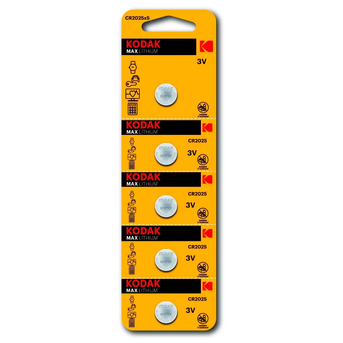 KODAK Piles Bouton Lithium x 5 CR2025 3 V Lot de 12