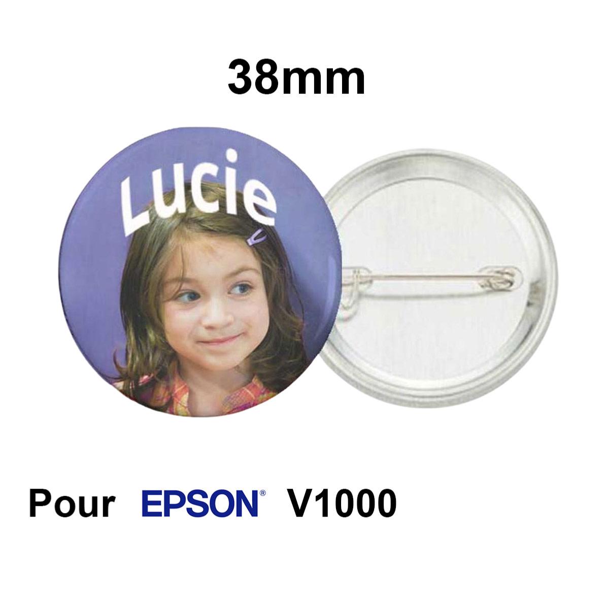 Badge Ø38mm avec épingle pour Epson V1000  - Lot de 100