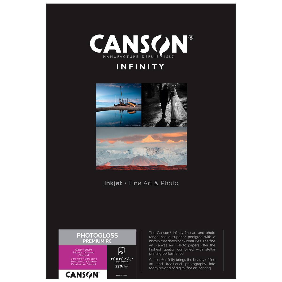 CANSON Infinity Papier PhotoGloss Premium RC 270g A3+ 25 feuilles