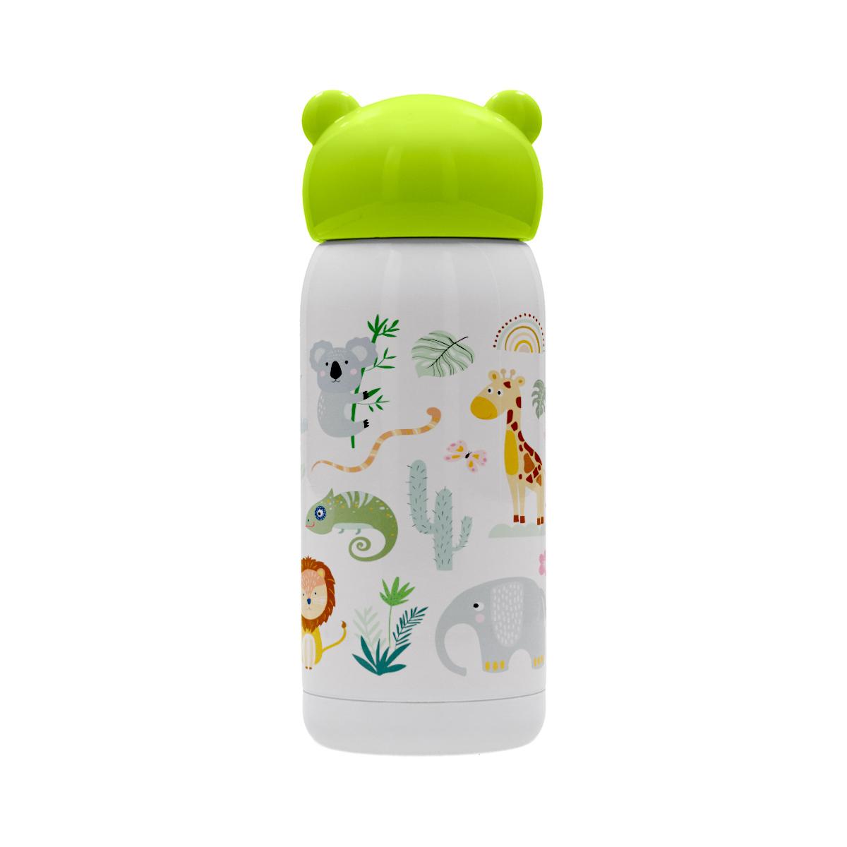 Gourde Enfant en Acier Inoxydable Blanc 320ml Bouchon Vert