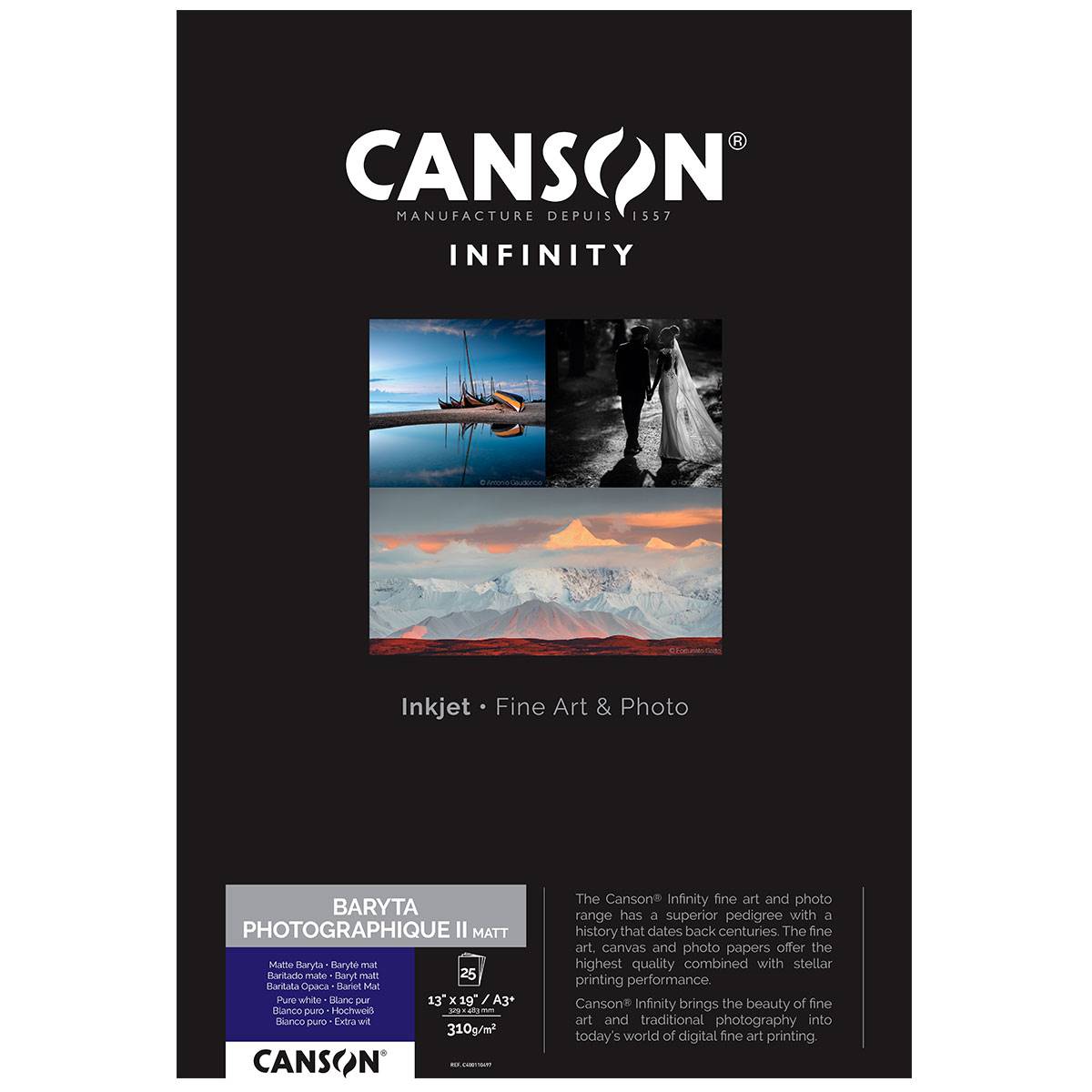 CANSON Infinity Papier Baryta Photographique II Matt 310g A3+ 25f