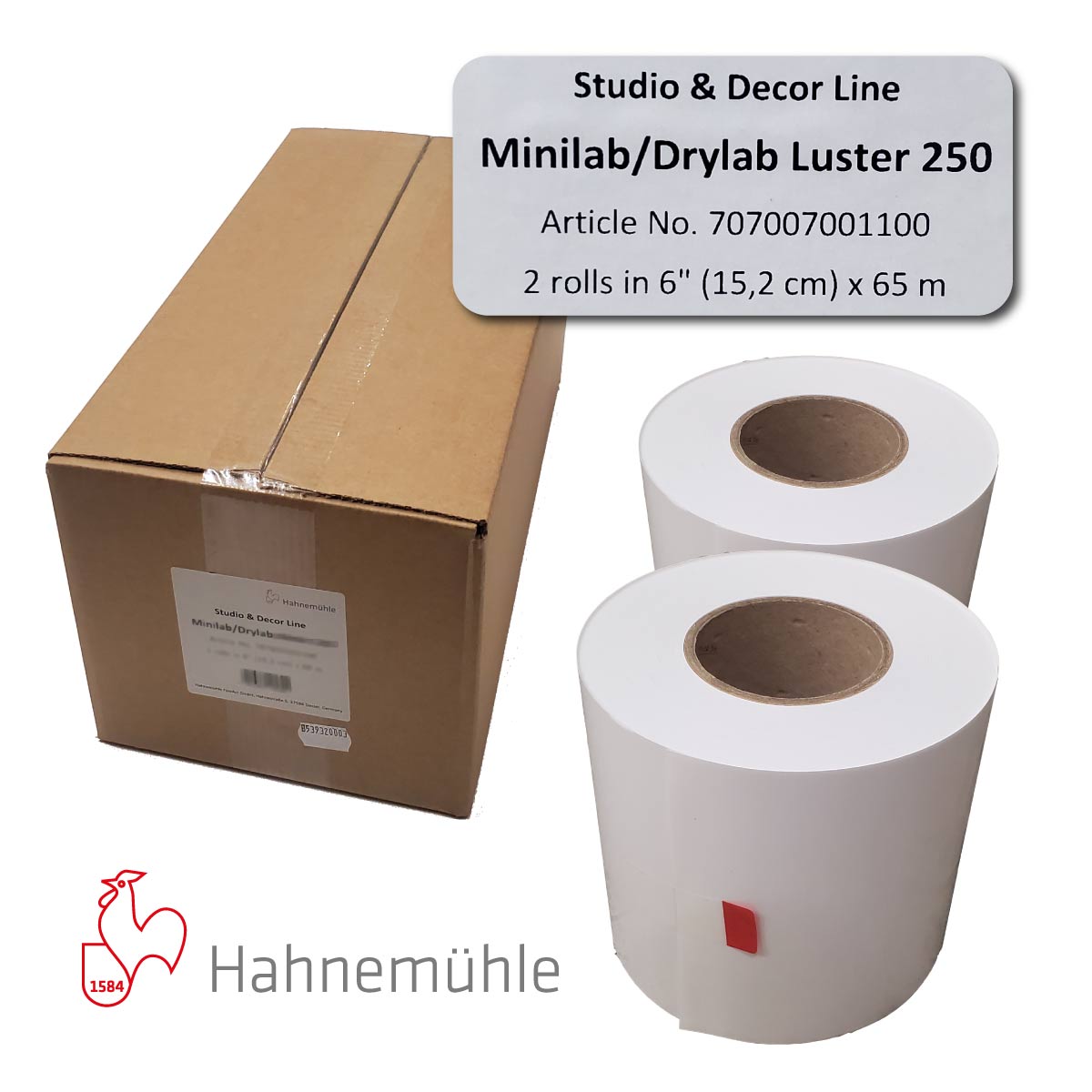 HAHNEMUHLE Papier Lustré 250g 15,2cm x 65m pour D700/800/1000 2 rlx