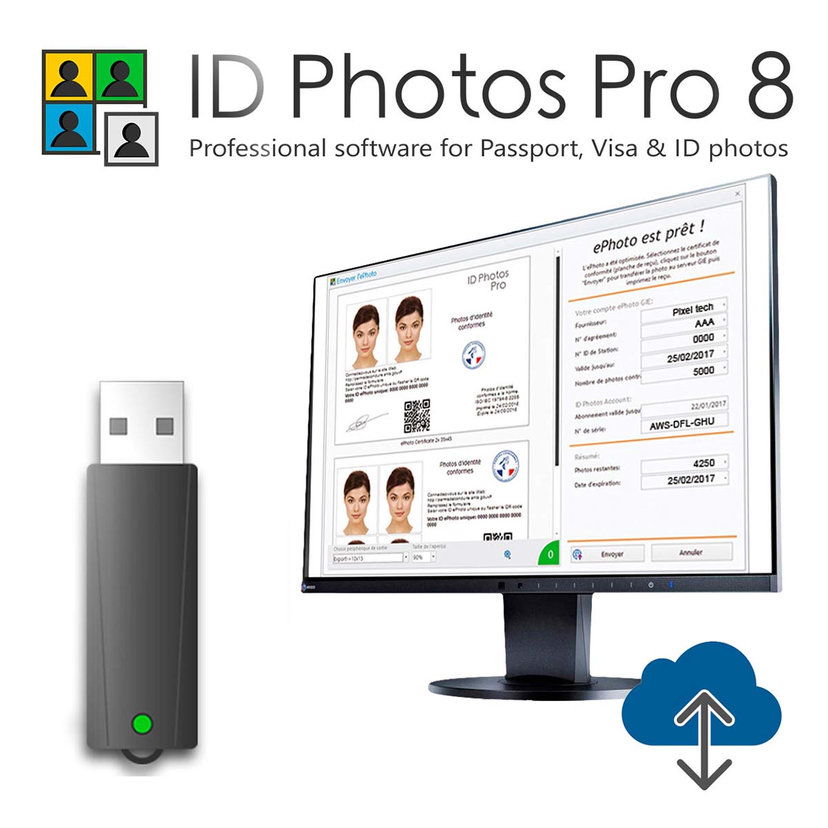 Logiciel pour photo d'identité ID Photos Pro 8 FULL Boîte avec clé dongle d'activation