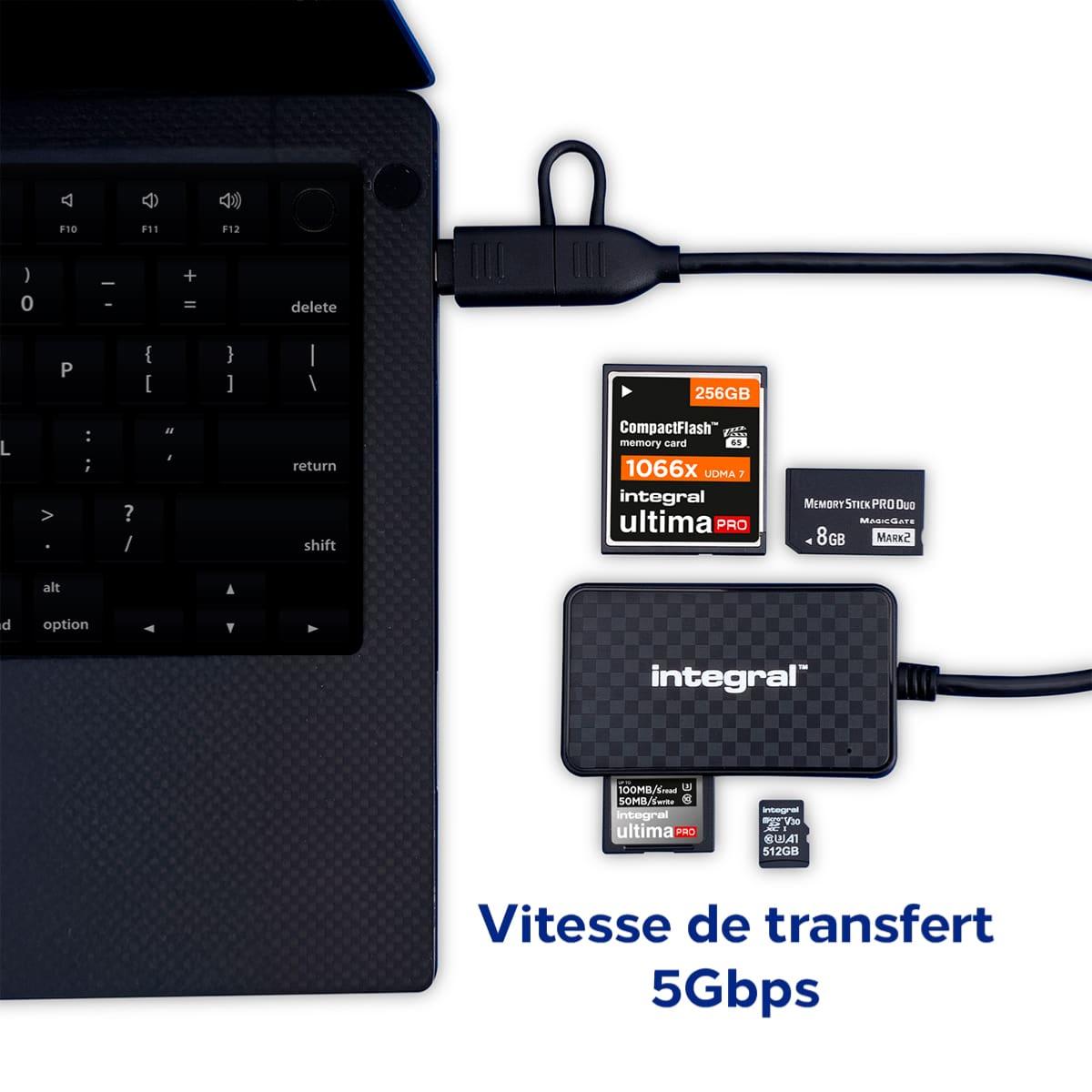 INTEGRAL Lecteur de cartes universel 4 en 1 USB 3.2 Type A & Type C