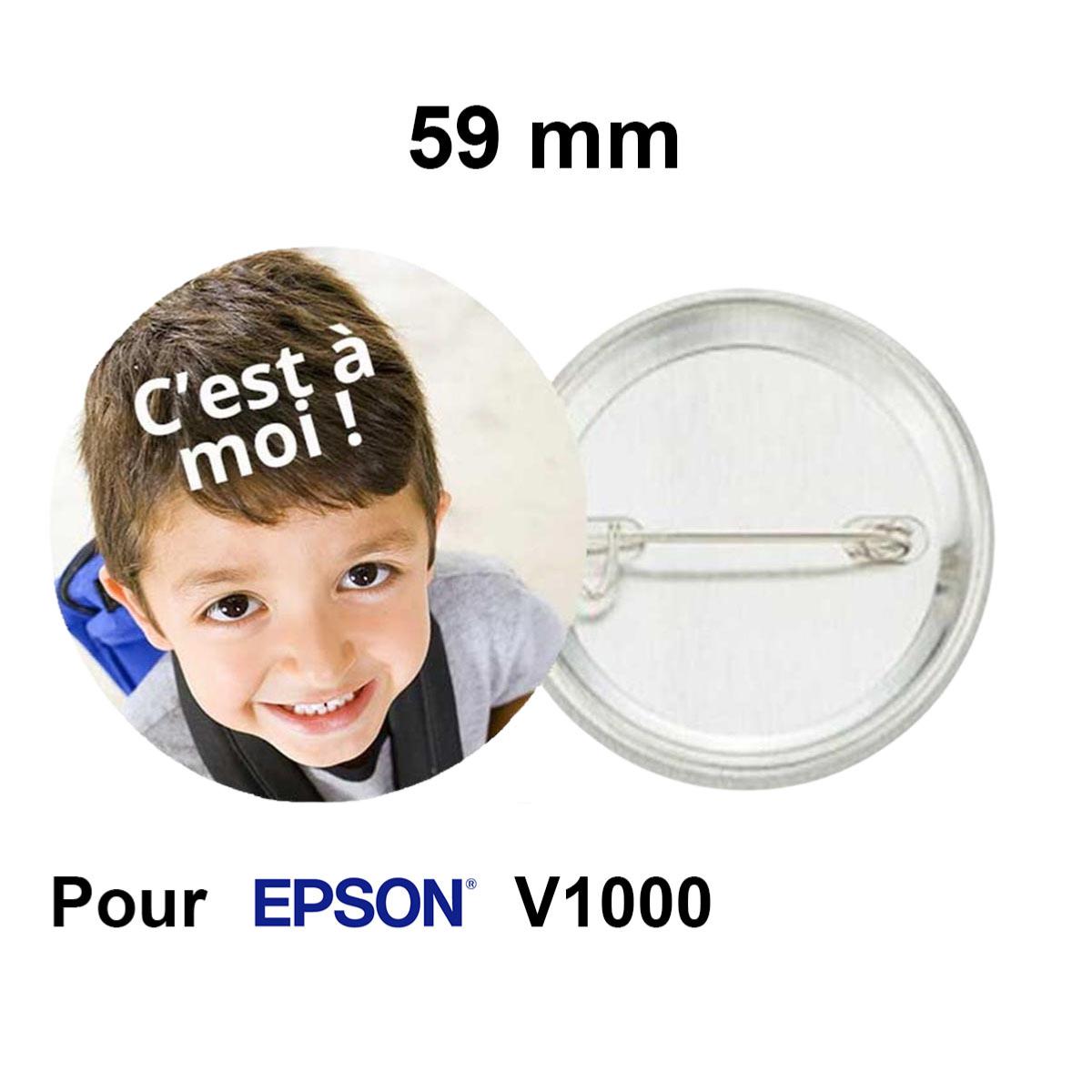 Badge Ø59mm avec épingle pour Epson V1000  - Lot de 100